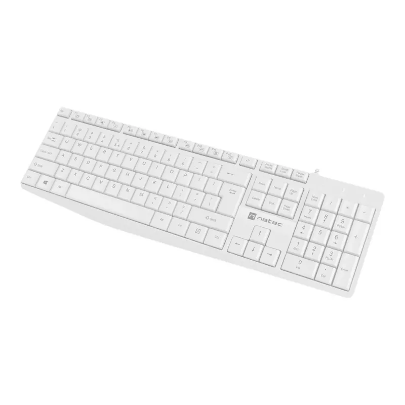 Pilno dydžio laidinė klaviatūra NATEC NAUTILUS NKL-1951, 105 klavišų, US International QWERTY, balta, USB, 1,8 m