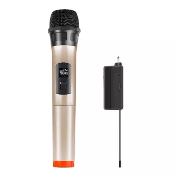 PU628J UHF belaidis dinaminis mikrofonas su LED ekranu (auksinis)