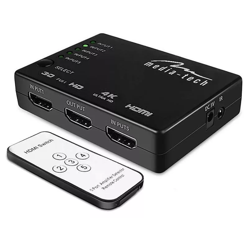 HDMI vaizdo jungiklis MEDIA-TECH MT5207, 3x HDMI įėjimai, 1x HDMI išėjimas, juodas