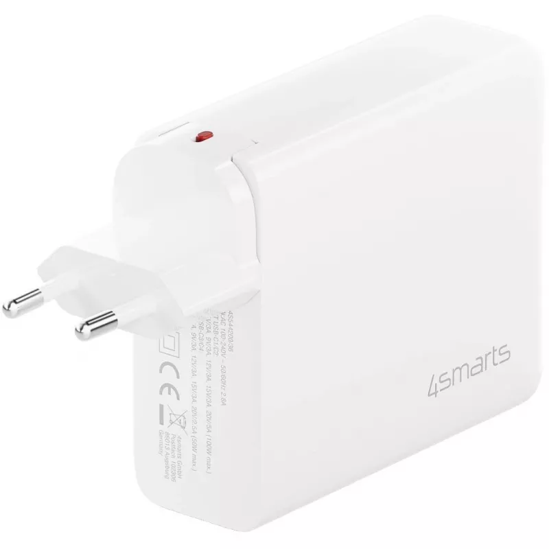 Vidinis kintamosios srovės greitasis įkroviklis ”4smarts 545200 inch — 200 W, 4× USB-C, 100–240 V, 1,5 m laidas, baltas