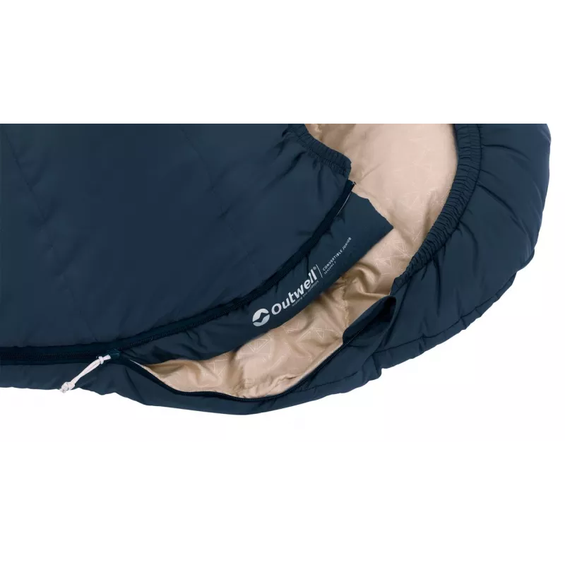 Vaikiškas mumijos formos miegmaišis Outwell Convertible Junior, poliesteris, mėlynas — 1700 mm ilgis, 630 mm plotis, tinka iki 150 cm ūgio