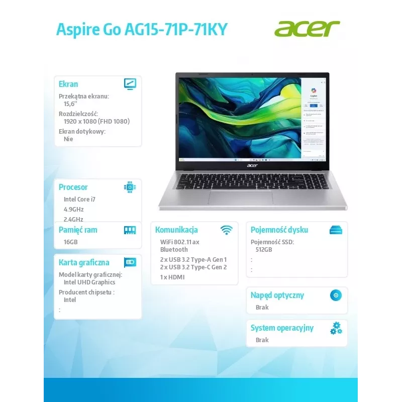 Nešiojamas kompiuteris Acer Aspire 15,6 col. i7-13620H 16 GB 512 GB FHD W11P