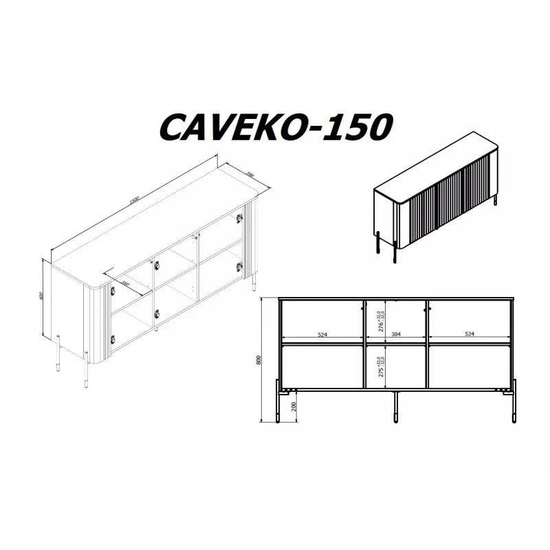 Cama VERA komoda 150x40x80 juodas matinis