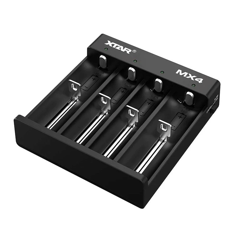 Baterijų įkroviklis XTAR MX4 4 lizdų universalus Li-ion NiMH USB-C, juodas, palaiko 4 baterijas