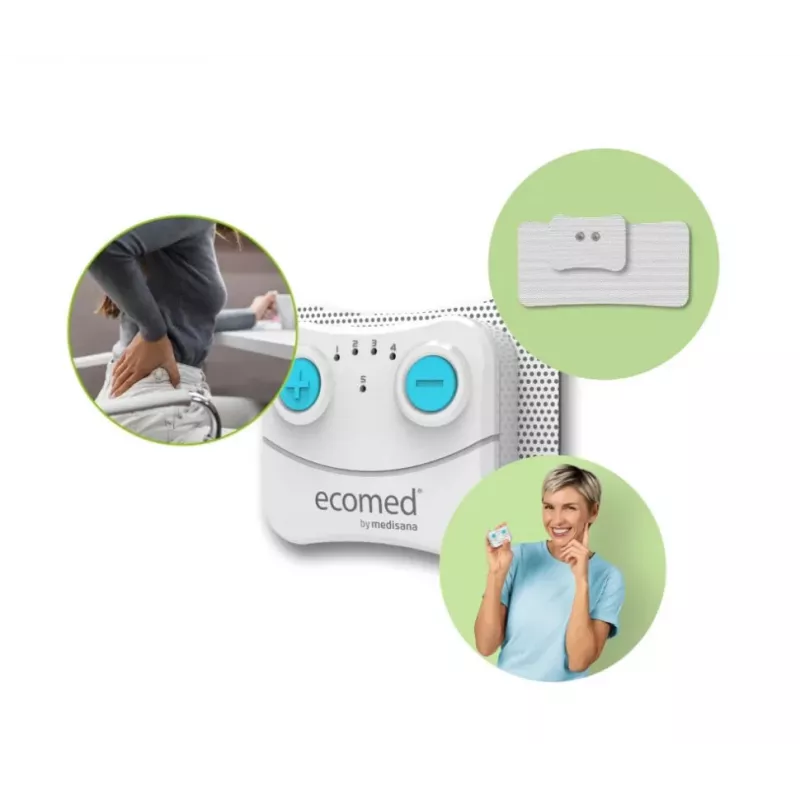 Medisana TT-10E belaidis TENS elektrostimuliatorius — 5 programos, 10 intensyvumo lygių, 2 elektrodai (74×55 mm)