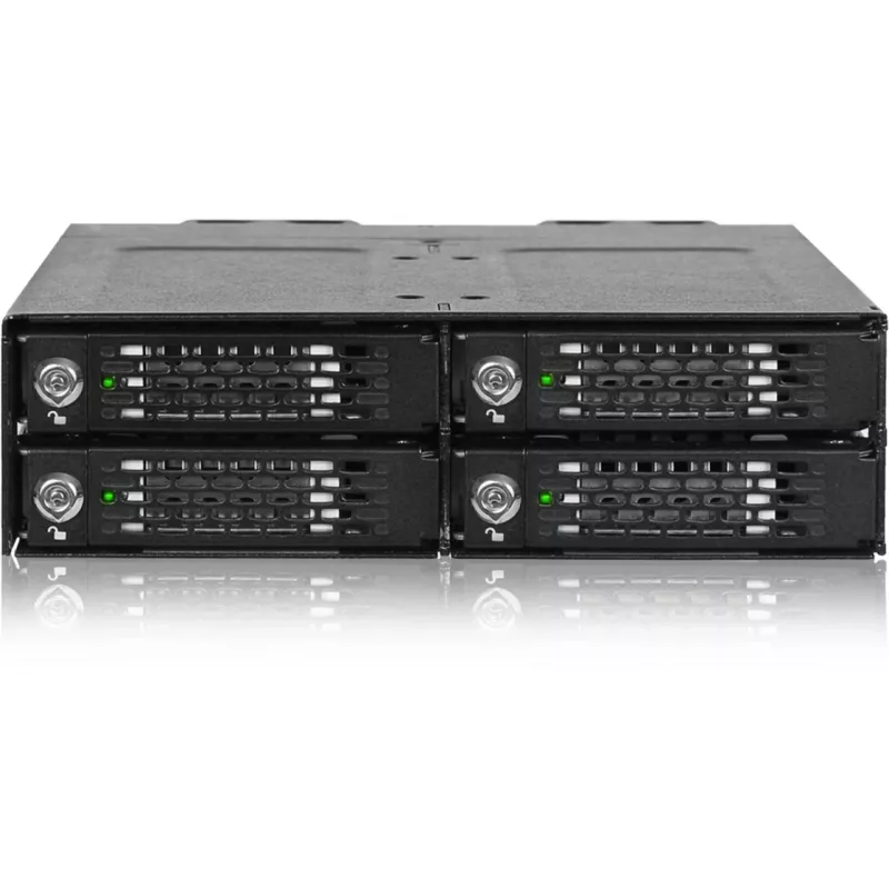 ICY DOCK - ToughArmor MB720MK-B V3 - 4x PCIe 4.0 M.2 NVMe į 4x OCuLink 1x 5,25 col. lizde, mobilus stovas, metalinis, juodas, su raktu (tri-mode suderinamas)