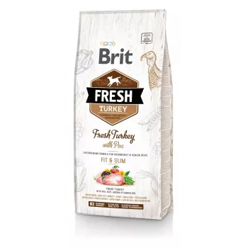 BRIT Fresh Turkey & Pea Fit & plonas – sausas šunų maistas kalakutiena su žirniais – 12 kg
