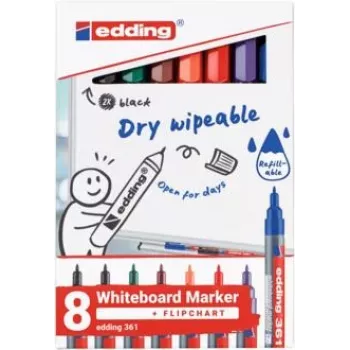 Whiteboard marker Edding 4-361-8-S2999 1 mm tip, Juoda, pack of 8