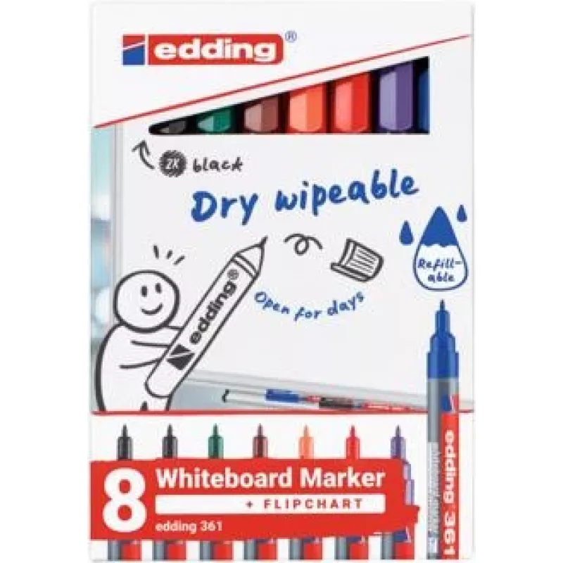 Whiteboard marker Edding 4-361-8-S2999 1 mm tip, Juoda, pack of 8