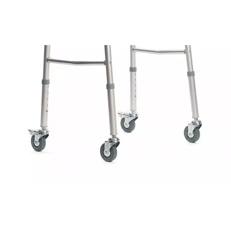 Vaikštynė VITEA CARE PPC013VC — 4 ratų aliumininis vaikštynės rėmas, reguliuojamas aukštis 81,5–91,5 cm, 8 cm ratai, plotis 550 mm, maks. naudotojo svoris 110 kg