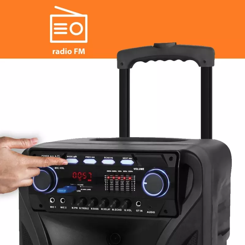 Nešiojamas karaokės garsiakalbis MANTA SPK5021PRO 20W, 12 colių žemų dažnių garsiakalbis, 80W RMS, Bluetooth, baterija iki 5 val., SD/USB, mikrofono ir gitaros įvestys