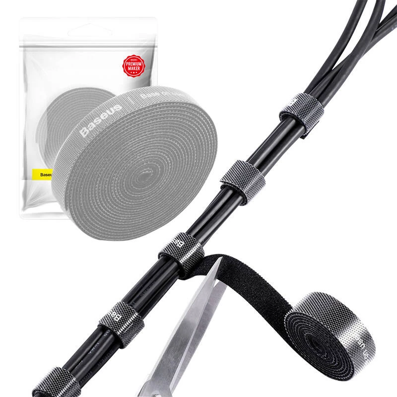 Laido priedas Baseus ACMGT-F0G — Velcro juosta, 3 m ilgio, pilka