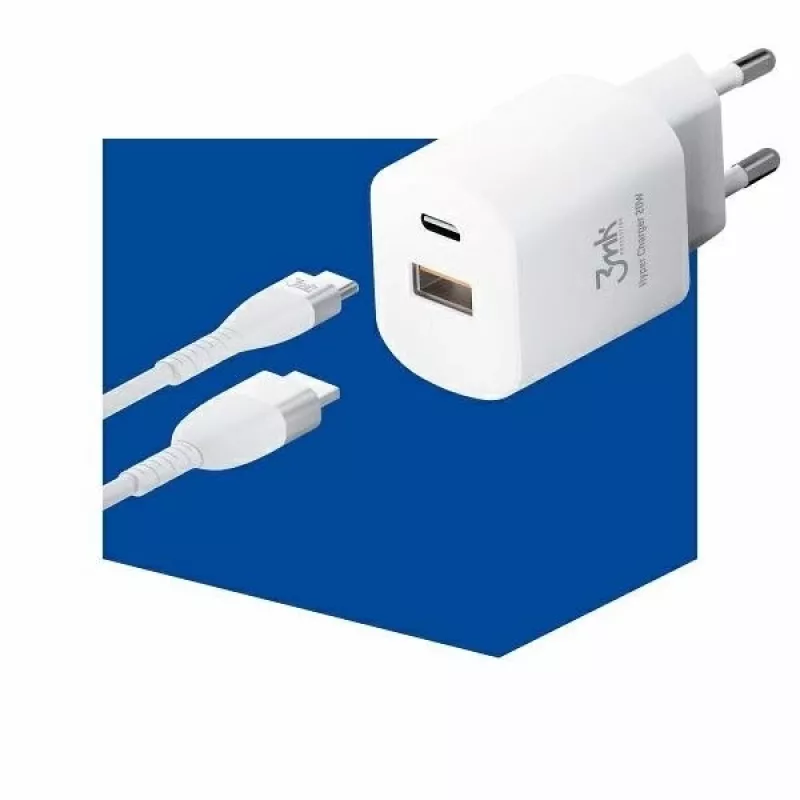 Charger 20W 1xUSB-C +USB-A PD QC Balta