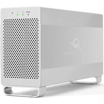 HDD dėklas OWC Mercury Elite Pro Dual baltas 2× 3,5 colio SATA diskams, RAID 0/1/SPAN, USB Type‑B