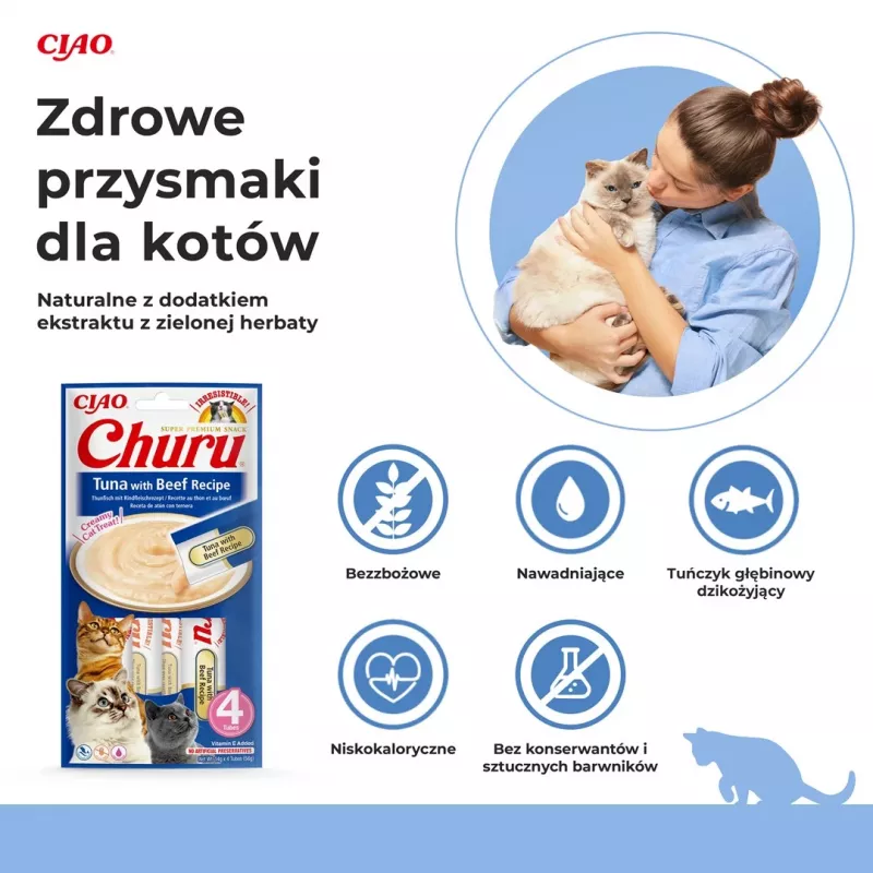 INABA Churu tuno su jautienos receptas – skanėstai katėms – 4x14 g