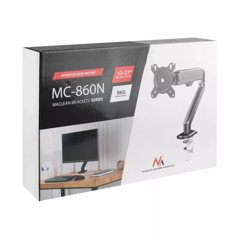 Maclean MC-860N Monitor Mount, su dujine spyruokle, 13-27, 8 kg, juoda