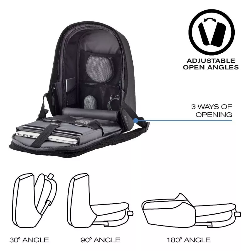 Kuprinė XDDESIGN Bobby Hero Small, apsaugota nuo vagystės, 11,5 l, planšetei iki 12,9 colio, PET/putplastis, juoda