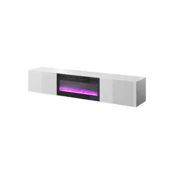 TV spintelė Cama Meble SLIDE 200K su elektriniu židiniu 200x40x37 cm blizgi balta
