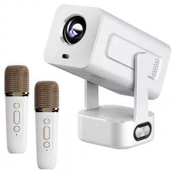 EXTRALINK SMART projektorius CINEMA&KARAOKE IMS360 1920X1080P ANDROID 13 projektorius filmams, žaidimams ir muzikai su 2 MIKROFONAIS baltas 300 liumenų LCD