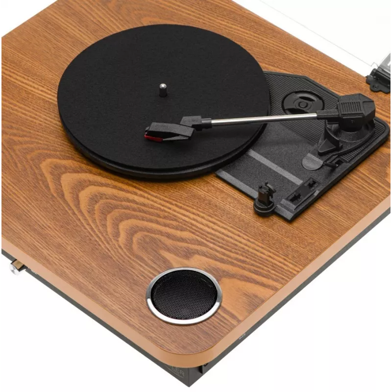 Analoginis diržinio paleidimo patefonas Adler AD 1914 su USB prievadu, keraminiu plokštelių padėklu, nuolatinės srovės varikliu, 33 1/3 aps./min., Bluetooth 5.4, RCA išėjimais, įmontuotais garsiakalbiais