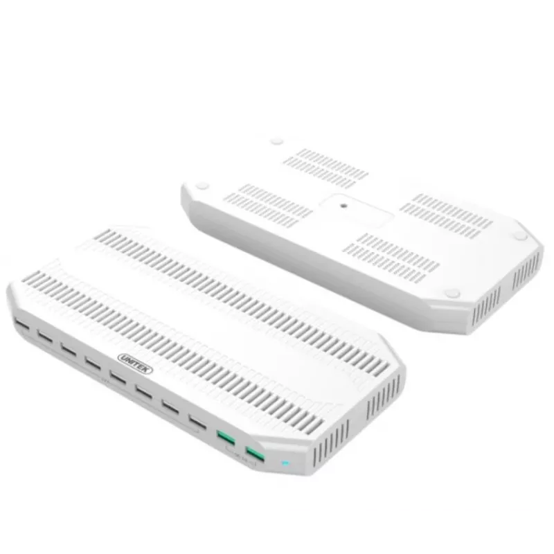 Įkrovimo stotelė Unitek Y-2190A — 10× USB prievadų (8×USB2.0 + 2×USB3.2 Gen1), belaidis įkrovimas, 96W bendra galia