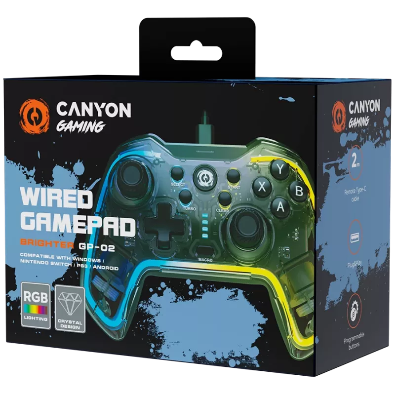 Laidinis žaidimų pultelis Canyon GP-02, skirtas Windows, PS3, Android medijos leistuvams, Nintendo Switch, 2 m laidas