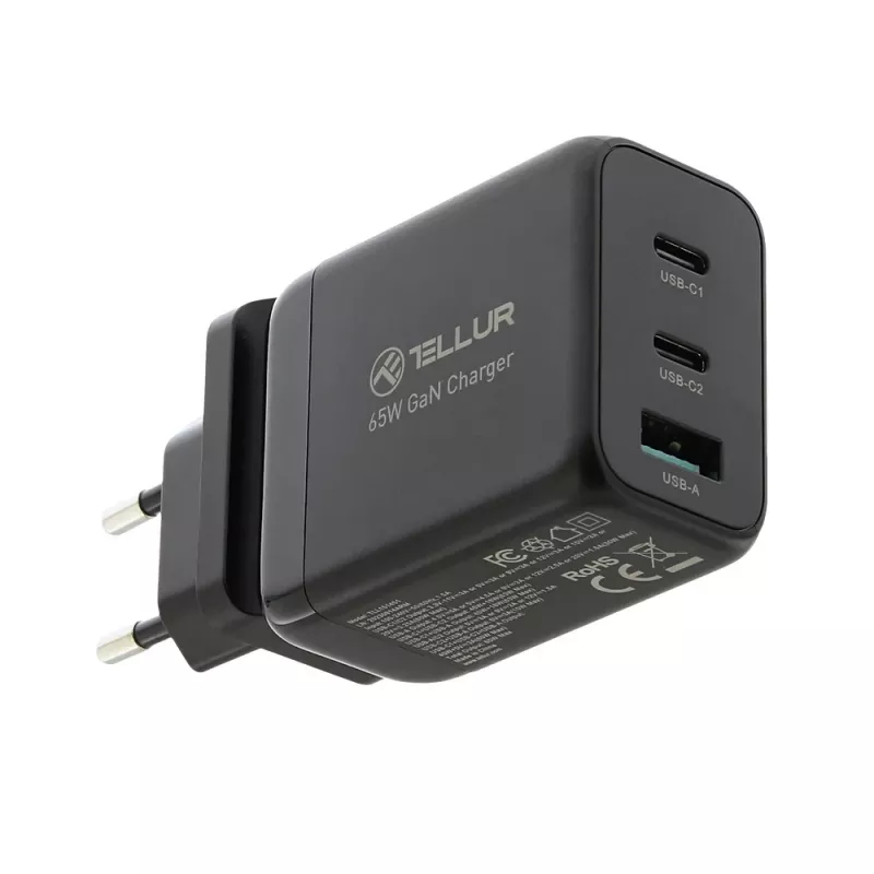 Sieninis pakrovėjas Tellur TLL151451 65W, 3 prievadai (2x USB-C, 1x USB-A)