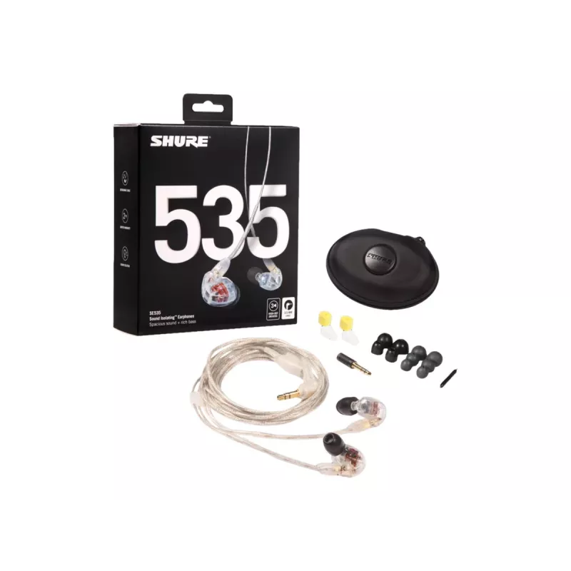 Shure SE535 ausinės laidinės į ausis įdedamos scenai/studijai permatomos
