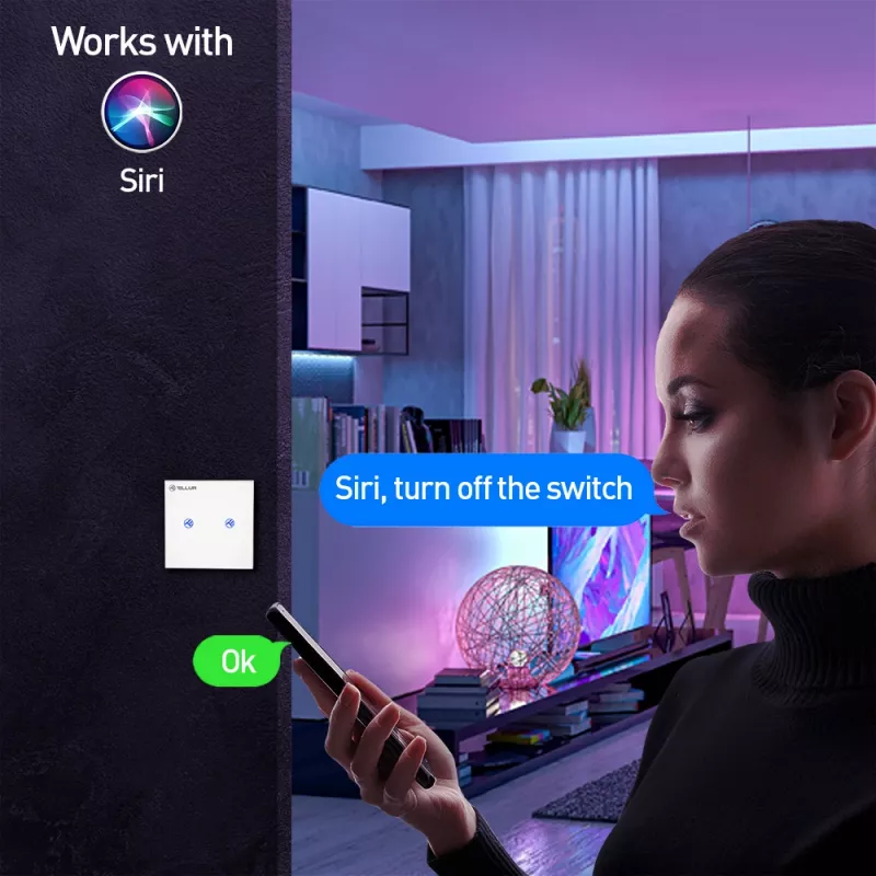 Išmanusis WiFi jungiklis Tellur SS2N — 2 prievadų, 1800 W bendra galia, 10 A vienam kanalui
