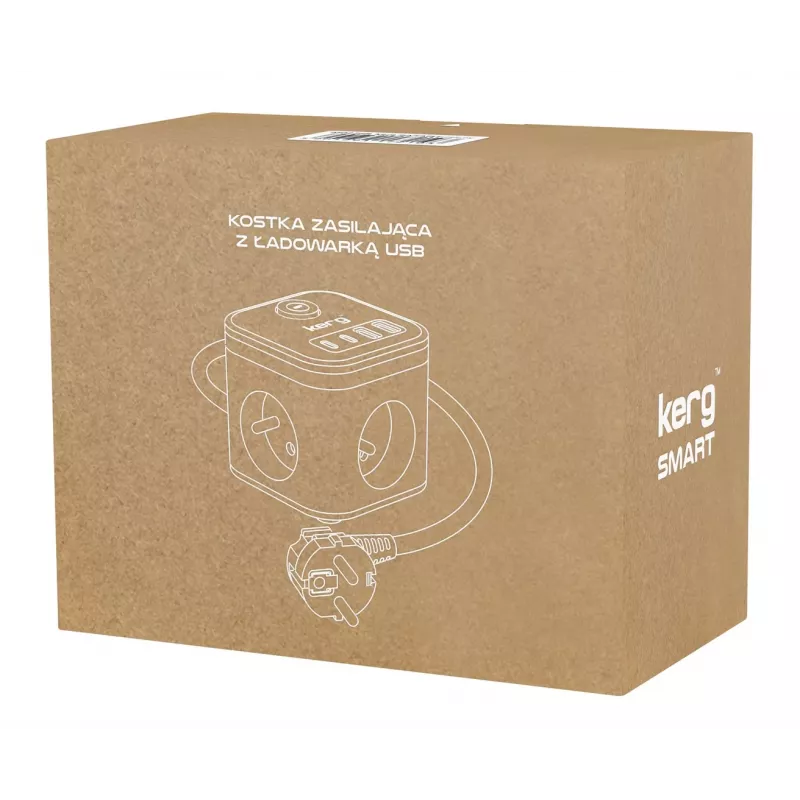 Maitinimo lizdas Kerg SMART M02728 – 3 kintamosios srovės lizdai F tipas, 4 USB (1×USB-C + 3×USB-A), 1,5 m kabelis, 16A/250V