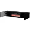 TV cabinet Cama Meble LARA 183x35x37 cm Juoda matt with built-in electric fireplace