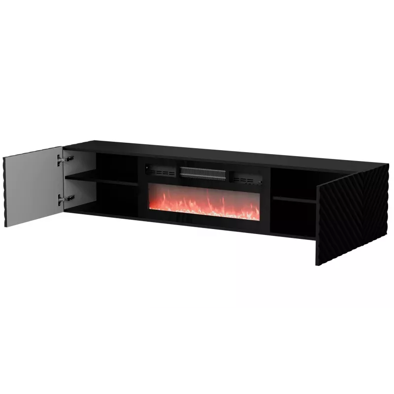 TV cabinet Cama Meble LARA 183x35x37 cm Juoda matt with built-in electric fireplace