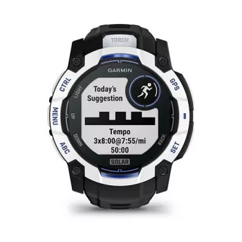 Išmanusis laikrodis GARMIN Instinct 3.05 cm (1.2 colio) AMOLED 45 mm 390x390 px jutiklinis ekranas Juoda Balta GPS 4 GB 53 g Silikoninis dirželis