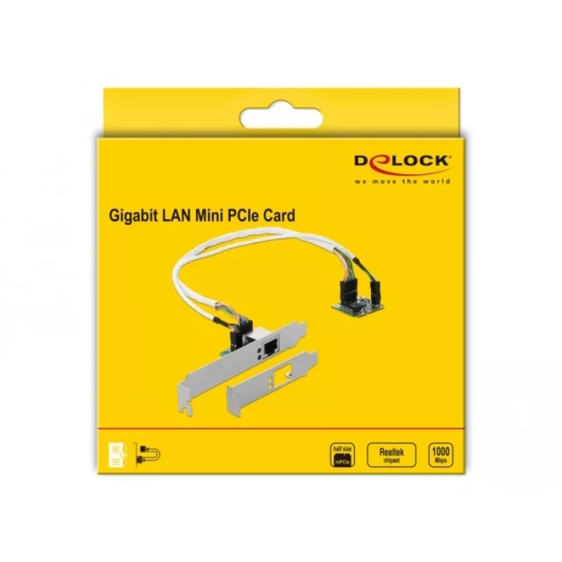 DeLOCK Mini PCIe I/O PCIe pusės dydžio 1 x Gigabit LAN žemo profilio – tinklo adapteris – PCIe pusės mini kortelė – Gigabit Ethernet x 1 (95265)