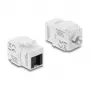 Keystone modulis DELOCK RJ45 į LSA Cat.6 UTP, montavimas be įrankių, su dulkių gaubteliu, plokščias, 16×31,8×19,4 mm, balta/juoda