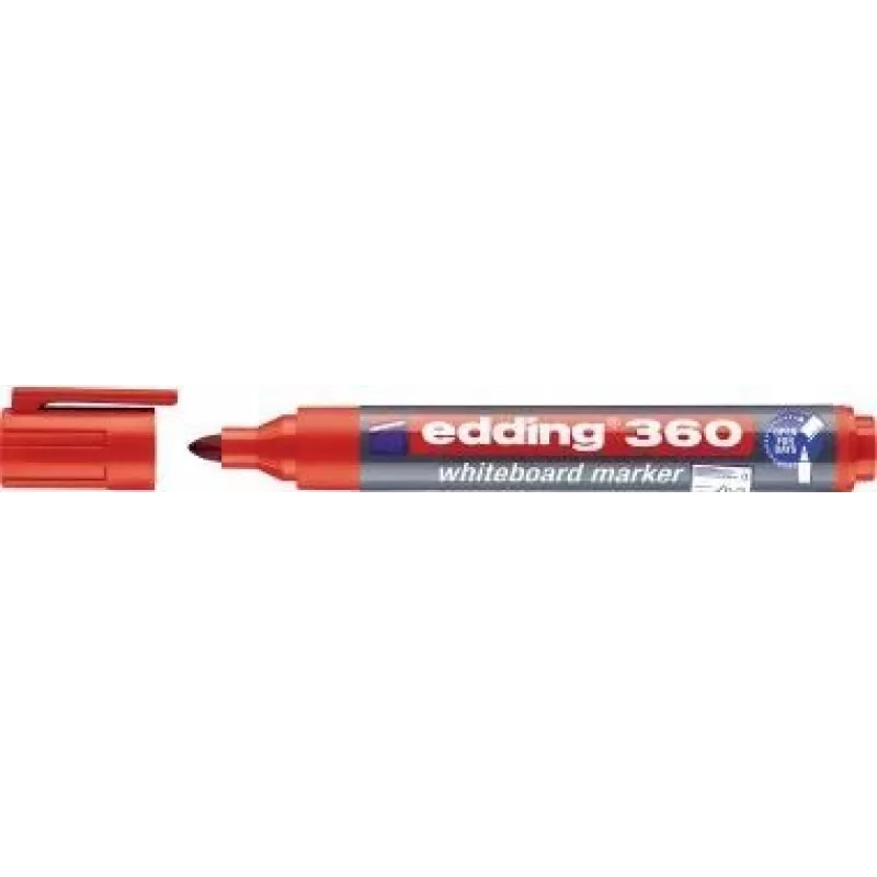 Marker Edding e-360 raudonas — sausai trinamas baltos lentos žymeklis, dvigubas antgalis 1,5 mm ir 3 mm