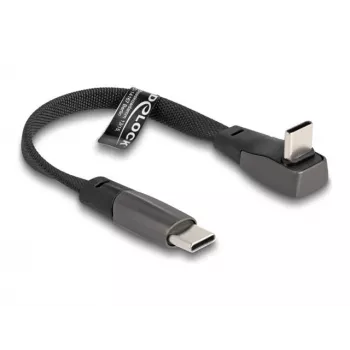 DeLOCK USB 2.0 plokščias juostinis laidas USB Type-C kištukas į USB Type-C kištuką, kampinis, PD 3.0, 60 W, 14 cm, juodas