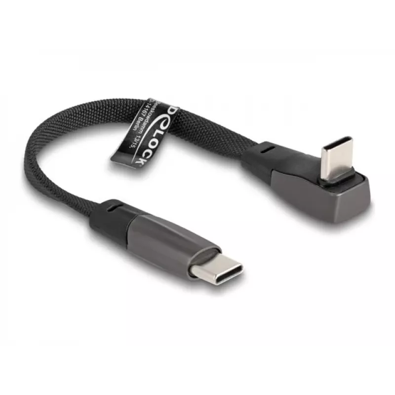 DeLOCK USB 2.0 plokščias juostinis laidas USB Type-C kištukas į USB Type-C kištuką, kampinis, PD 3.0, 60 W, 14 cm, juodas