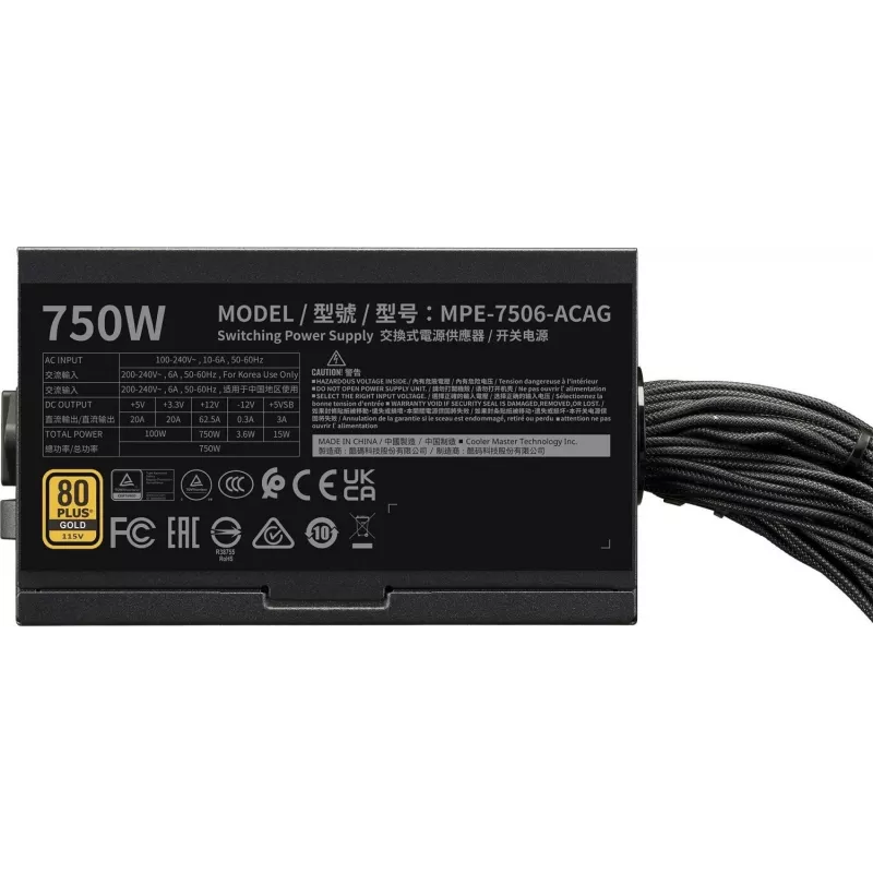 Maitinimo blokas Cooler Master MWE GOLD 750v3 ATX 3.1 750W 80 PLUS Gold nemodulinis, 6x SATA, 4x 6+2 PCIe, 2x 4+4 EPS