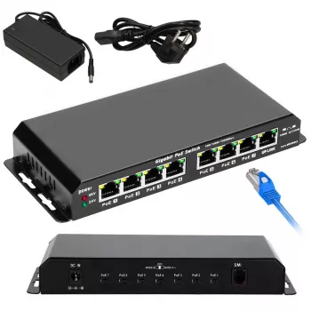 Extralink PoE komutatorius KRATOS 7x Gigabit PoE, 1x Uplink RJ45, maitinimo šaltinis 24V 2.5A, 60W