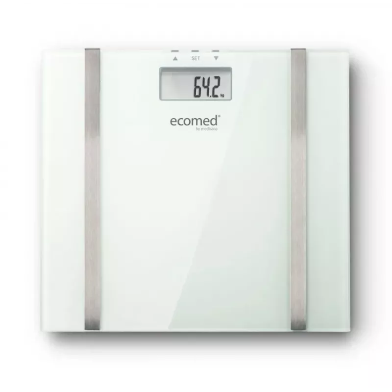 Ecomed BS-70E stačiakampės formos baltos spalvos elektroninės asmeninės svarstyklės