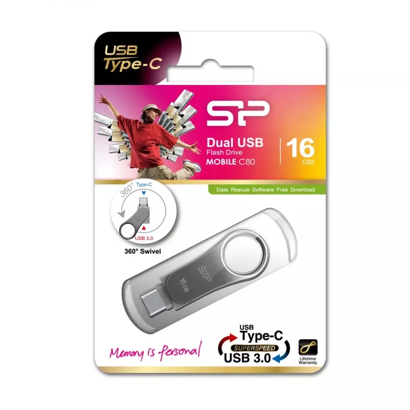 USB atmintukas Silicon Power 16 GB USB Type-A / USB Type-C, USB 3.2 Gen 1, titano, cinko korpusas