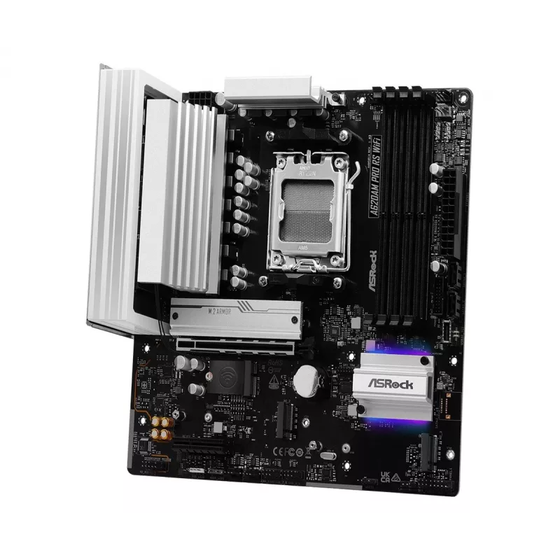 Pagrindinė plokštė ASROCK A620AM PRO RS WIFI AM5 microATX, AMD A620, 4×DDR5, Wi‑Fi, HDMI, DP, 3×M.2, 2×SATA, 7.1 garsas, 1Gb LAN
