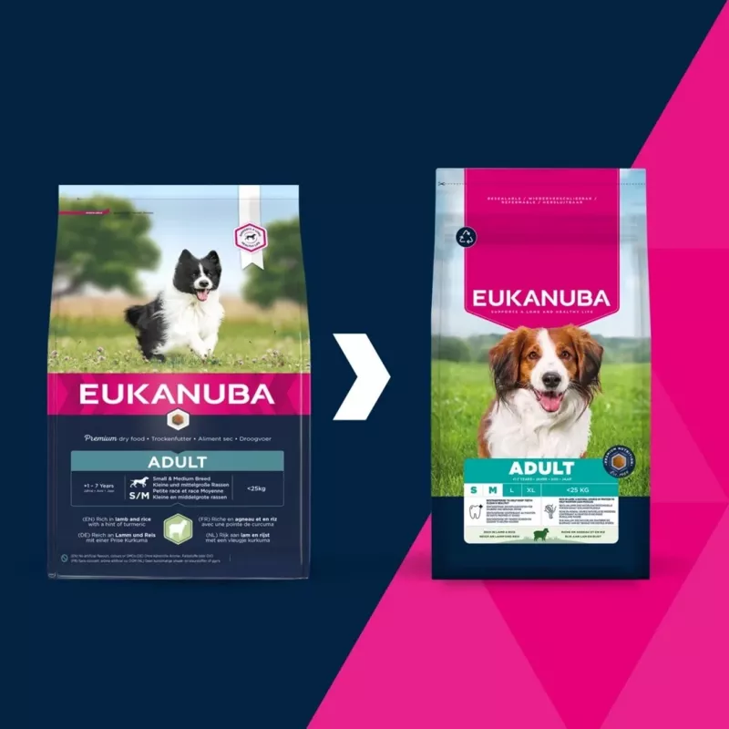 Sausas šunų maistas EUKANUBA Small/Medium Breed Adult Lamb & Rice 12 kg, 25% baltymų, 15% riebalų