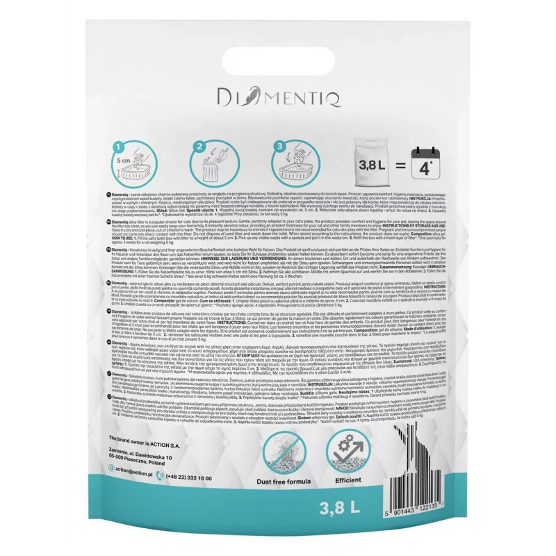 Sulipantis kačių kraikas DIAMENTIQ Diamentiq Ocean Breeze 3,8 l — silikoninės granulės, 1,5 kg, antibakterinis, nedulka