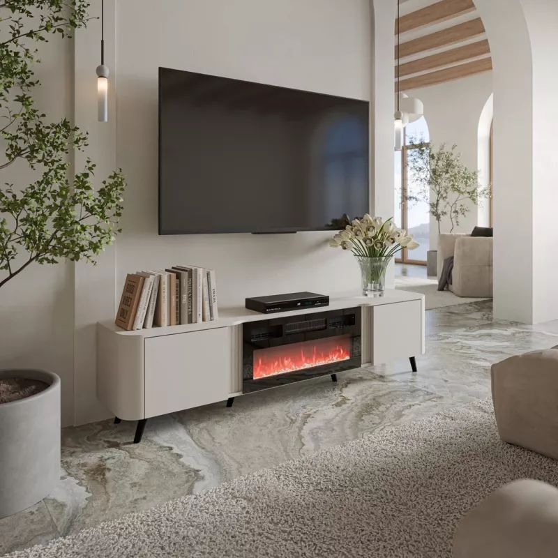 TV spintelė Cama Meble Volare 200 x 39 x 49 cm kašmyro spalvos su elektriniu židiniu