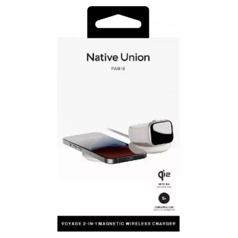 Vidaus 2-in-1 belaidis įkroviklis native union Voyage 2-In-1 Wireless Charger Sandstone USB išmaniųjų telefonų suderinamumas šviesiai pilkas