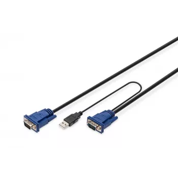DIGITUS Octopus - Klaviatūros / Vaizdo / Pelės (KVM) laidas - HD-15 (M) - USB A tipo, 4 kontaktų, PS/2, 6 kontaktų (M) - 5,0 m - Juoda (DS-19233)