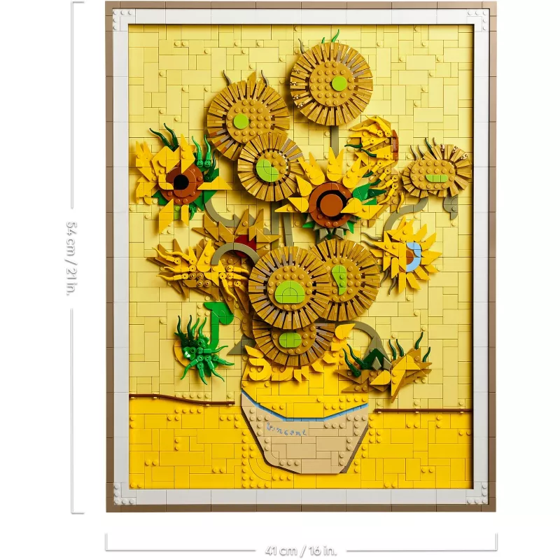 Sienų mozaikos rinkinys LEGO Art Vincent van Gogh Saulėgrąžos 3D mozaika, sienų meno rinkinys, 2615 dalių, 540×410×50 mm