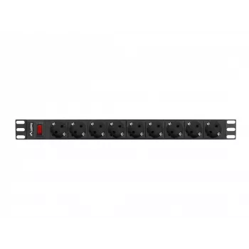 LANBERG PDU-09F-0300-BK maitinimo skirstytuvas — 9x Type F lizdai, 3 m kabelis, aliuminis korpusas, 10 A